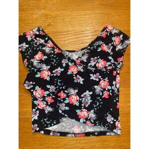 Cross Wrap Floral Print Crop Top-XS